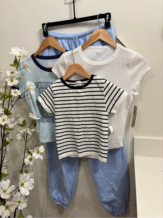 No Boundaries Tops - Bundle: Blue Joggers, White Crop Top, Black-White Striped Crop Top, OB Crop Top